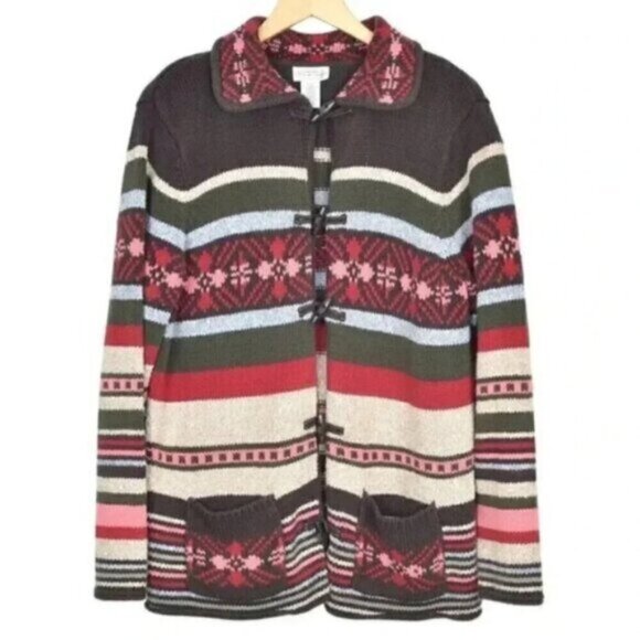Northern Reflections Cardigan Sweater  Brown Striped Colorful Aztec Large - Picture 1 of 7